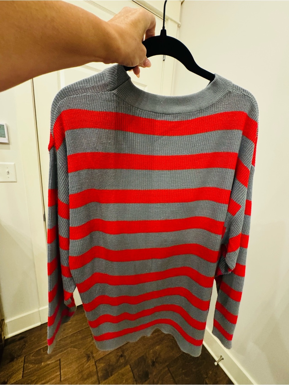 Amazon Women's Gray and Red Striped Knit Sweater Set - Picture 5 of 9
